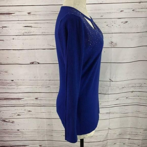 Oliver By Escio Royal Blue Jeweled Cutout Sweater Size Medium - Picture 3 of 8